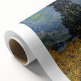 Art deco-style rolled canvas featuring a colorful Van Gogh painting, suitable as nursery wall art or in a dining room.