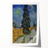 Vincent van Gogh style floral painting on a rolled canvas, displaying vibrant blues and yellows.