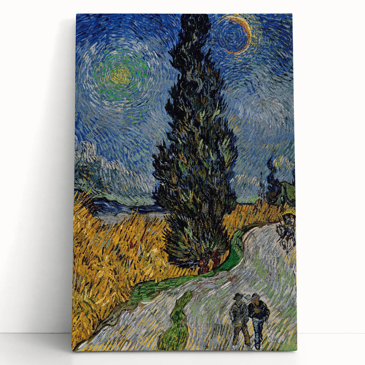 Large black and white stretched canvas print of Van Gogh's 'Starry Night', ideal for kitchen wall art.