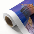 Rolled canvas artwork depicting a vibrant landscape with a majestic castle set against a dramatic sky. Perfect for enhancing home decor, it features rich colors and intricate details, ideal for art enthusiasts.