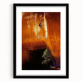 Framed landscape artwork depicting a serene cave scene, featuring a black mat border for an elegant presentation. Ideal for home decor or art enthusiasts.