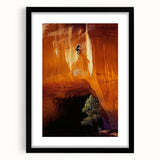 Framed landscape artwork depicting a serene cave scene, featuring a black mat border for an elegant presentation. Ideal for home decor or art enthusiasts.