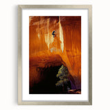 Elegant silver-framed landscape artwork featuring a serene cave scene, complemented by a white mat for a polished presentation, perfect for home decor enhancement.