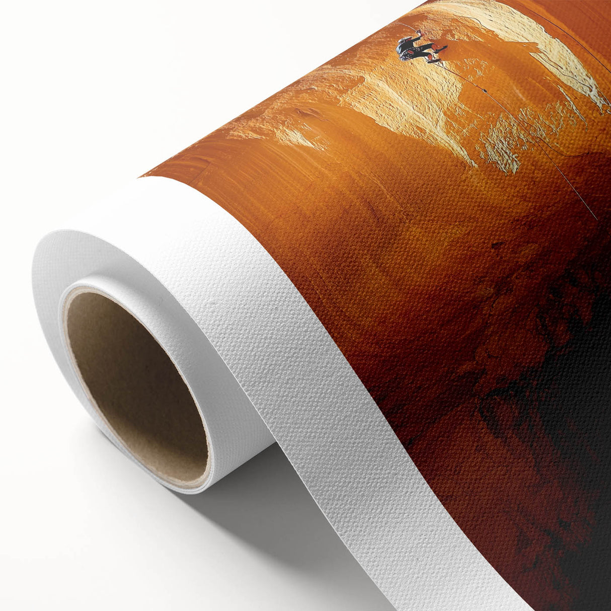 Rolled canvas showcasing a vibrant landscape scene with intricate cave formations, featuring rich colors and textures, ideal for home decor or art enthusiasts.