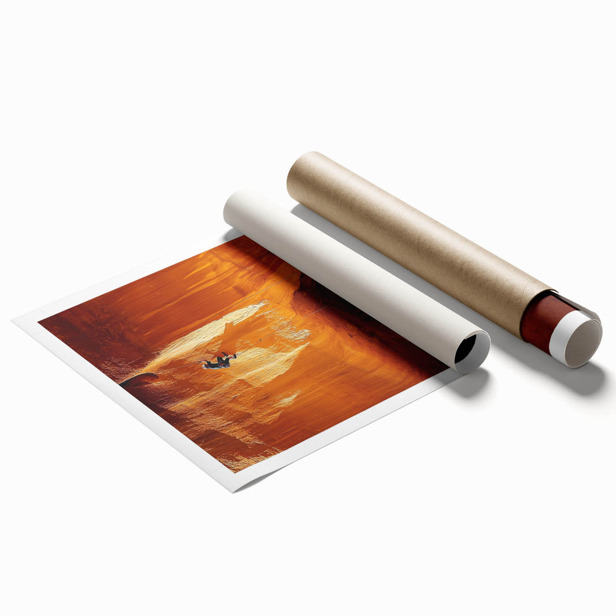 Stunning rolled print showcasing a vibrant landscape scene of intricate caves, featuring rich earthy tones and detailed textures, ideal for home decor.