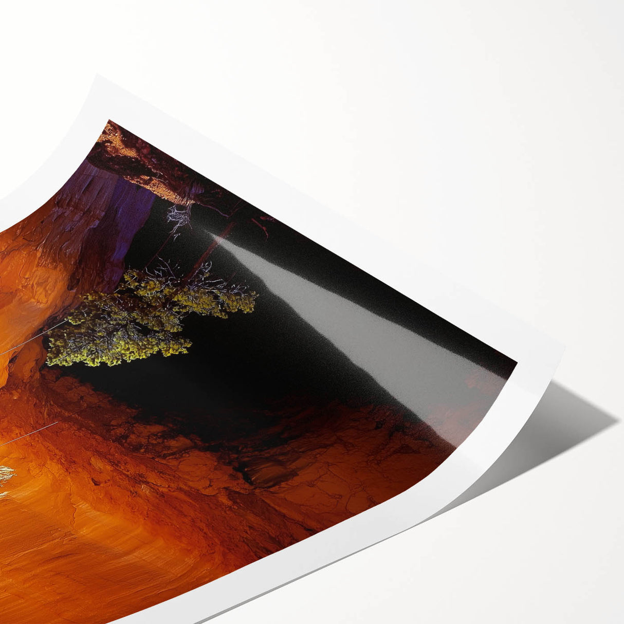 Stunning rolled print showcasing a vibrant landscape of caves, featuring intricate textures and earthy tones, ideal for home decor or artistic display.