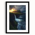 Framed landscape artwork showcasing dramatic cliffs in a black mat, perfect for home decor or office spaces, highlighting natural beauty and elegance.