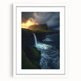 Framed landscape art print showcasing dramatic cliffs with a white mat border, ideal for home decor, bringing a serene natural ambiance to any space.