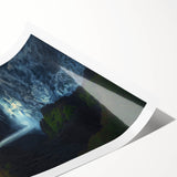 Stunning rolled print of a vibrant cliff landscape, showcasing rich colors and intricate details, packaged securely in a protective cardboard tube for easy shipping.