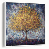 Canvas Art for Dining Area – Vibrant Tree Painting with Yellow Tones