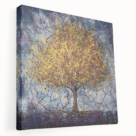 Canvas Art for Dining Area – Vibrant Tree Painting with Yellow Tones