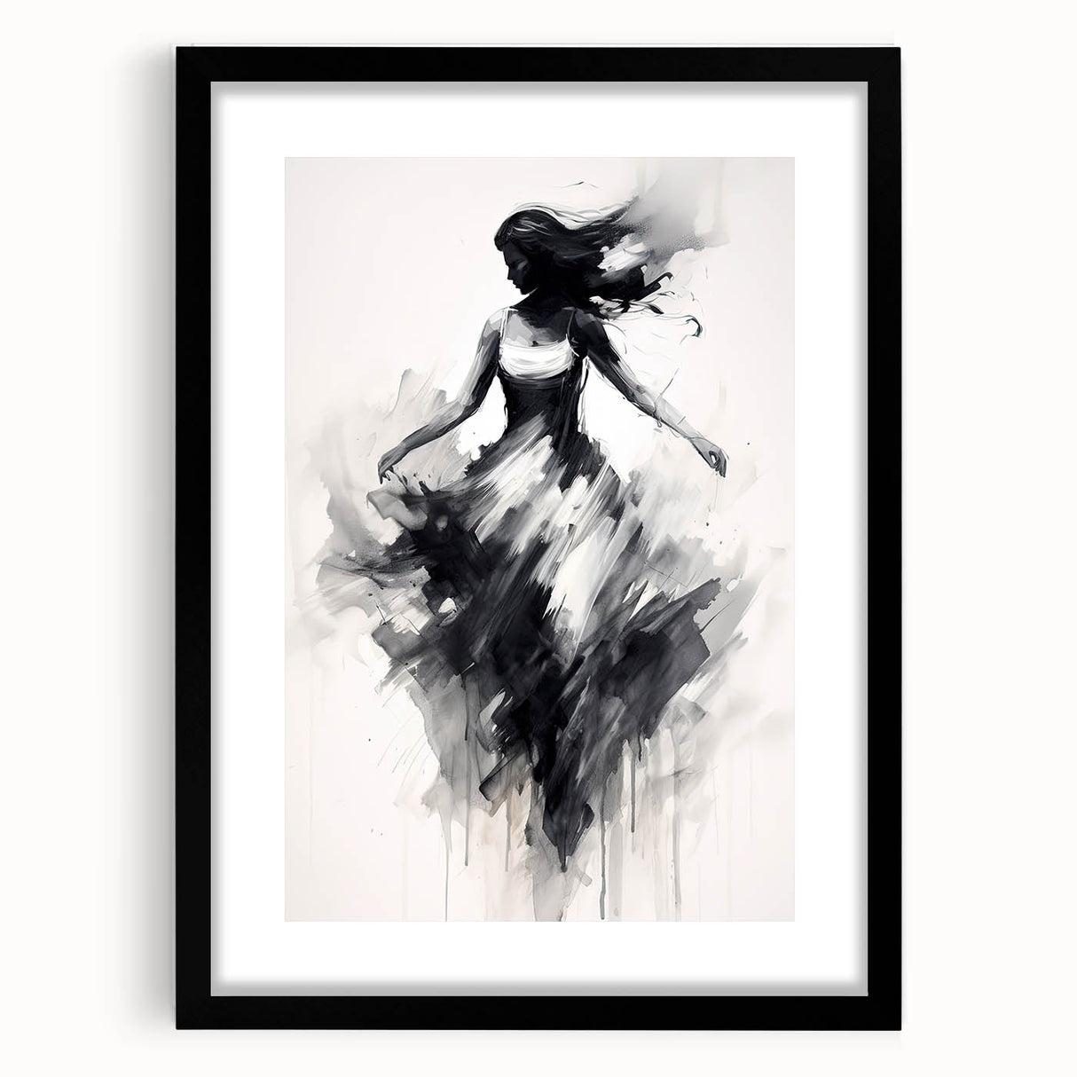 Abstract figurative frame with a mat in a sleek black finish, showcasing a modern artistic design, suitable for contemporary home decor.