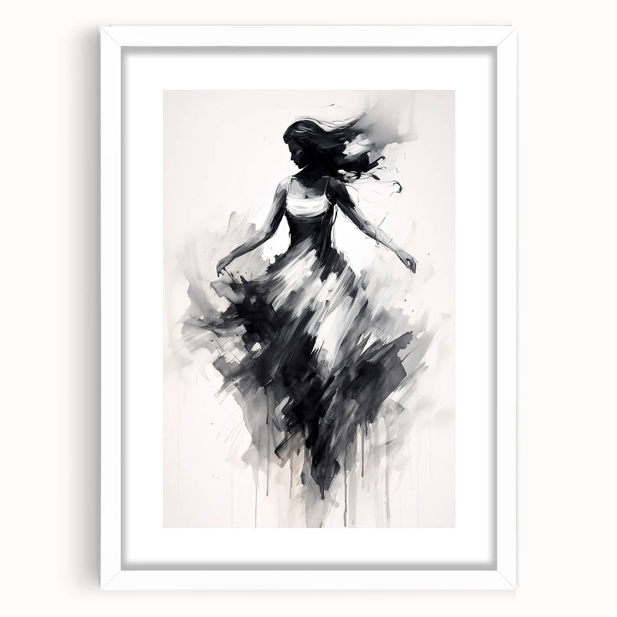 Abstract figurative art frame with a white mat, showcasing a modern design perfect for contemporary decor, set against a neutral background to highlight its elegance.