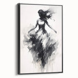 Framed abstract figurative canvas art showcasing a striking black design, viewed from the side, perfect for modern home decor and artistic flair.