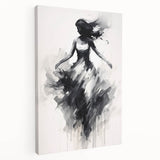 Abstract figurative stretched canvas artwork showcasing vibrant colors and dynamic shapes, ideal for modern home decor, viewed from the side to highlight its depth and texture.