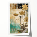 Abstract floral wall art print showcasing vibrant colors including blue, pink, and green, rolled and ready for framing to enhance any modern decor.