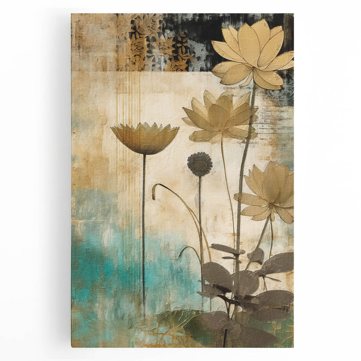 Stretched canvas wall art showcasing vibrant abstract floral designs in bold colors, ideal for modern home decor. Perfect for adding a touch of elegance and creativity to any living space.