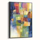 Framed abstract geometric canvas artwork with a black side view, showcasing intricate patterns in neutral tones, ideal for modern home decor.