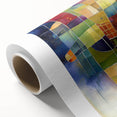Abstract geometric design on rolled canvas showcasing vibrant colors and intricate patterns, ideal for modern home decor. Packaged securely in a cardboard tube.