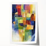 Abstract geometric rolled print showcasing vibrant colors and intricate patterns, ideal for modern home decor, packaged securely in a protective cardboard tube.