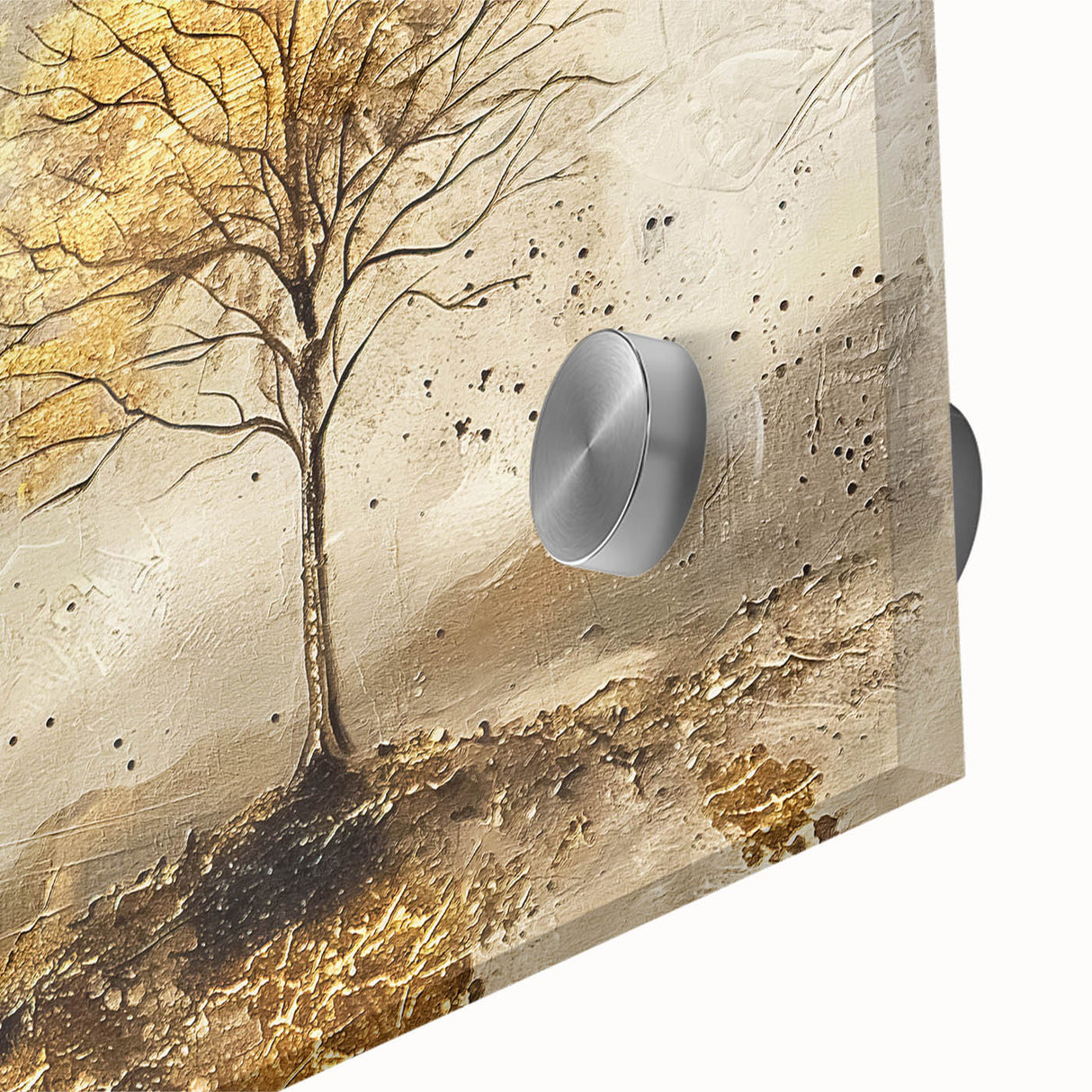 Close-up of abstract landscape wall art showcasing vibrant colors and fluid shapes, printed on acrylic glass to enhance visual depth and texture.