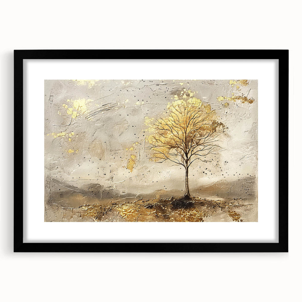 Abstract landscape wall art framed in black with a mat, showcasing vibrant colors and fluid shapes, perfect for modern home decor and accent walls.