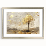 Abstract landscape wall art framed with a silver mat, showcasing vibrant colors and dynamic shapes, perfect for modern home decor or office spaces.