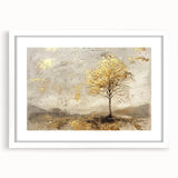 Abstract landscape wall art framed with a white mat, showcasing vibrant colors and textured details, ideal for modern home decor. The piece adds a touch of elegance and creativity to any living space.