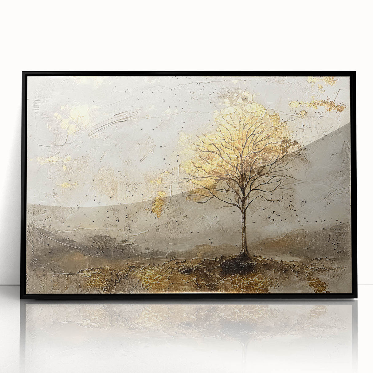 Framed abstract landscape wall art featuring vibrant colors and sweeping shapes, presented in a sleek black frame, ideal for modern home decor.