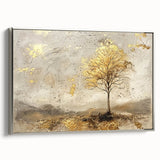 Framed canvas artwork showcasing an abstract landscape design with silver accents, viewed from the side, ideal for modern home decor and interior design.
