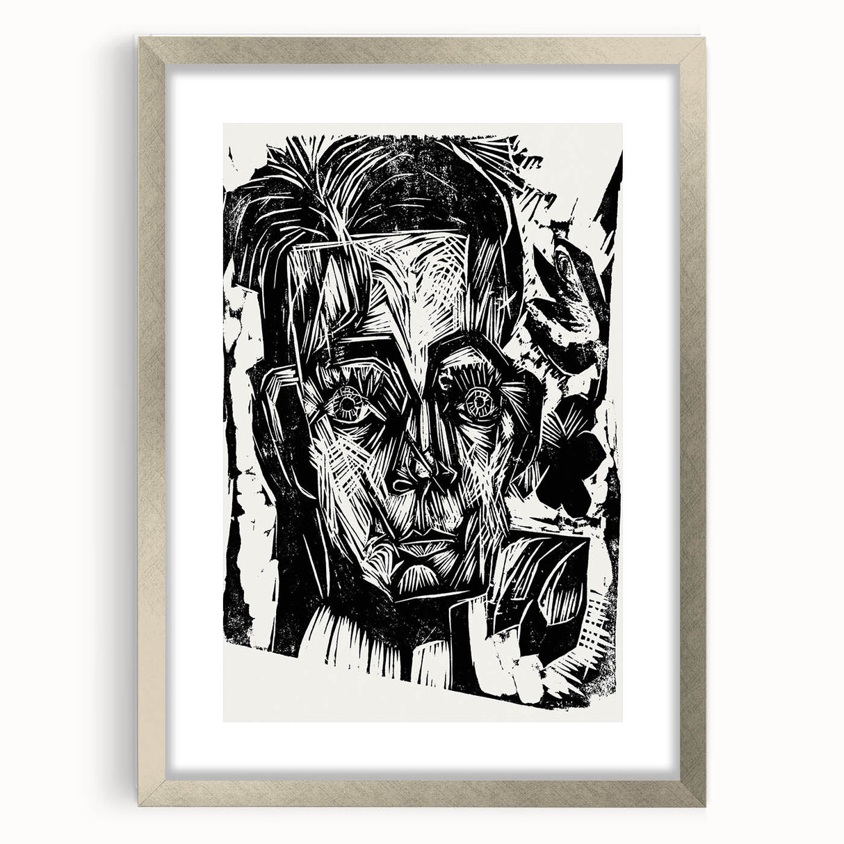 Expressionist Art - Monochrome Portrait in Bold Woodcut Style