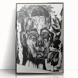 Expressionist Art - Monochrome Portrait in Bold Woodcut Style