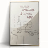 Large art print of a mid-century modernist food and drinks theme in gold tones on acrylic, ideal for modern kitchen decor.