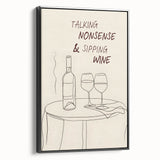 Black and white vintage poster art on framed canvas featuring a classic cocktail, ideal for bedroom wall decor.