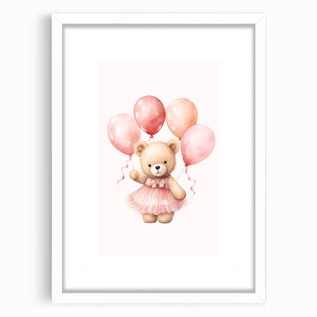 Ballerina Teddy with Balloons Print - Girls Bedroom Wall Art