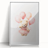 Ballerina Teddy with Balloons Print - Girls Bedroom Wall Art