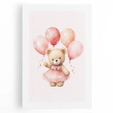 Ballerina Teddy with Balloons Print - Girls Bedroom Wall Art