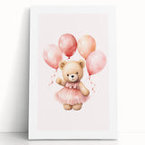 Ballerina Teddy with Balloons Print - Girls Bedroom Wall Art