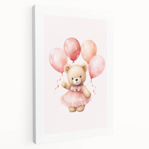 Ballerina Teddy with Balloons Print - Girls Bedroom Wall Art