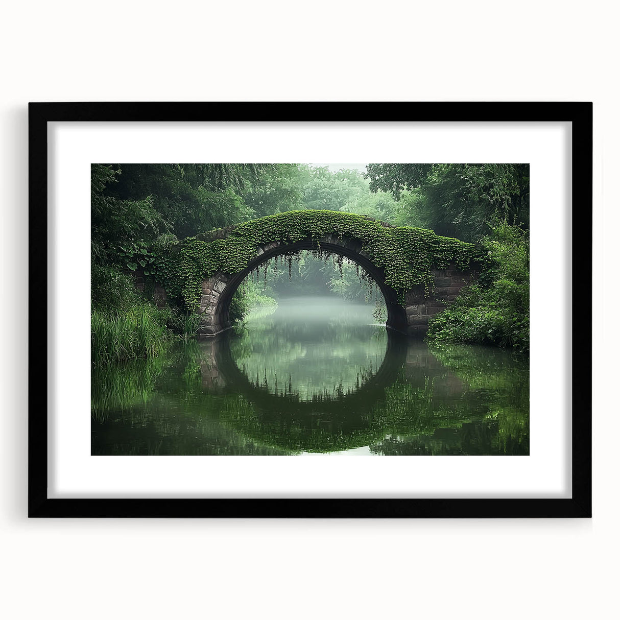Black landscape bridge frame with mat, showcasing a modern design perfect for home decor, emphasizing minimalist style and elegance in any setting.