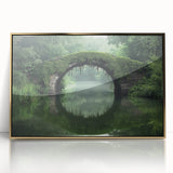 Framed acrylic artwork showcasing a stunning gold landscape bridge design, set against a vibrant backdrop, perfect for enhancing any modern home decor.