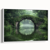 Framed canvas artwork depicting a serene landscape bridge scene with vibrant colors, set against a white background, ideal for home decor and art enthusiasts.
