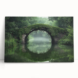 Stretched canvas artwork depicting a serene landscape bridge scene, showcasing vibrant colors and intricate details, ideal for home decor or office settings.