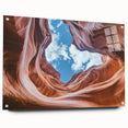 Acrylic glass landscape artwork depicting colorful canyons, showcased from a side view with decorative pins, ideal for modern home decor and art enthusiasts.
