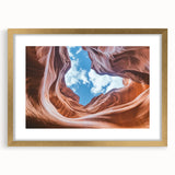 Landscape art print featuring canyons in a gold frame with a mat, designed to enhance home decor with a modern touch and rich colors, perfect for nature lovers.
