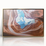 Framed acrylic artwork depicting a stunning landscape of vibrant canyons in gold tones, perfect for modern home decor. Ideal for adding elegance to any space.