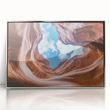 Framed acrylic landscape artwork depicting majestic canyons in vibrant colors, showcasing intricate details and textures, perfect for modern home decor.