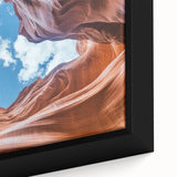 Framed landscape canvas featuring a stunning close-up of colorful canyons, showcasing intricate textures and vibrant hues, perfect for enhancing home decor.