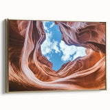 Framed canvas artwork showcasing a stunning landscape of canyons with rich gold accents, perfect for adding elegance to any home decor. Ideal for nature enthusiasts seeking a bold statement piece.