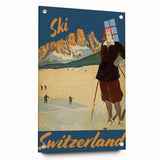 Vintage Switzerland Ski Poster - Skiing in the Alps Art Print